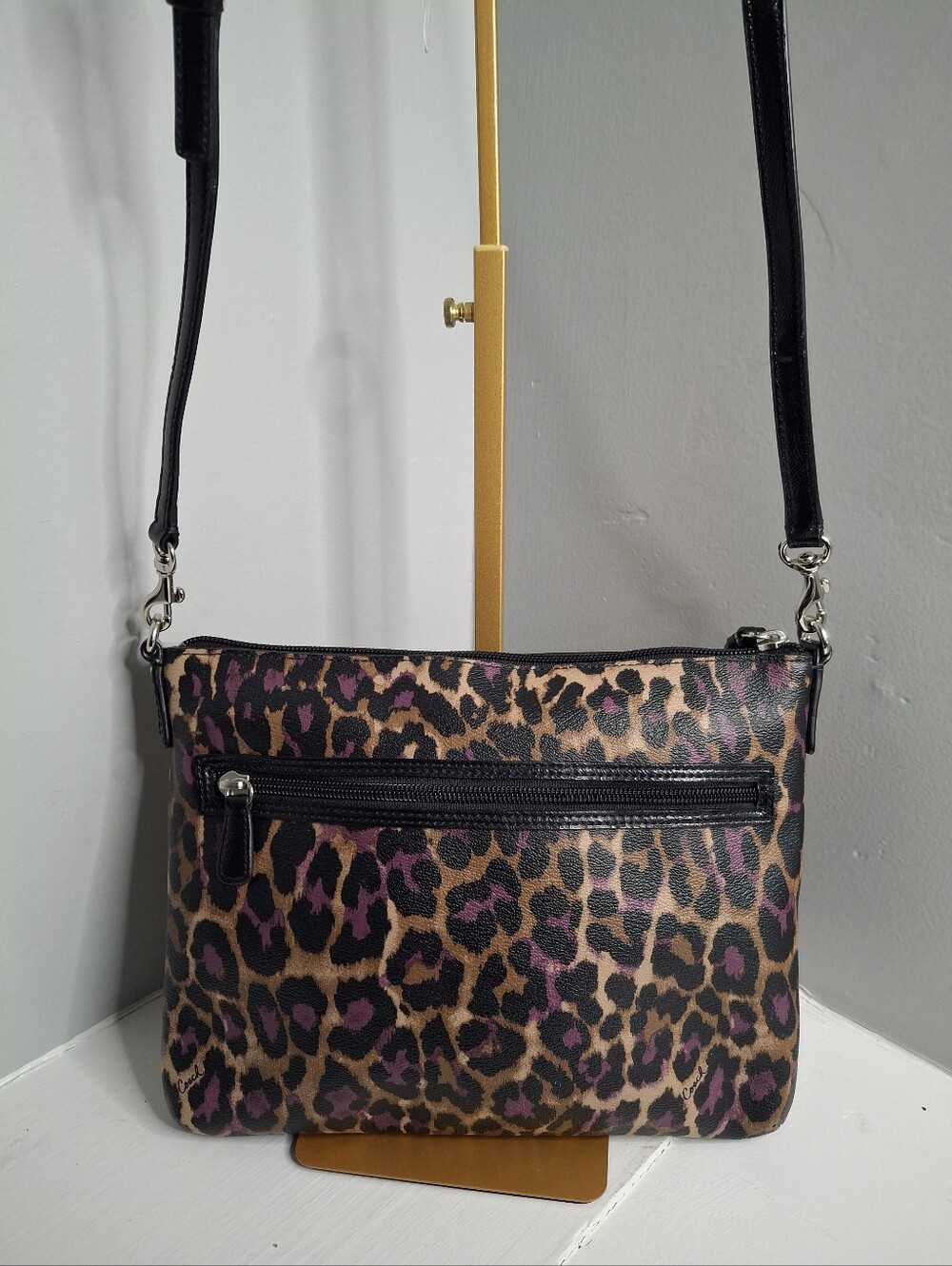 Coach Poppy Ocelot Purple Black Leopard Print Crossbody Bag EUC - Picture 2 of 7